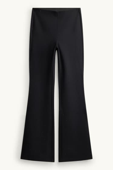 Donna - Pantaloni con strass - vita media - flared - nero
