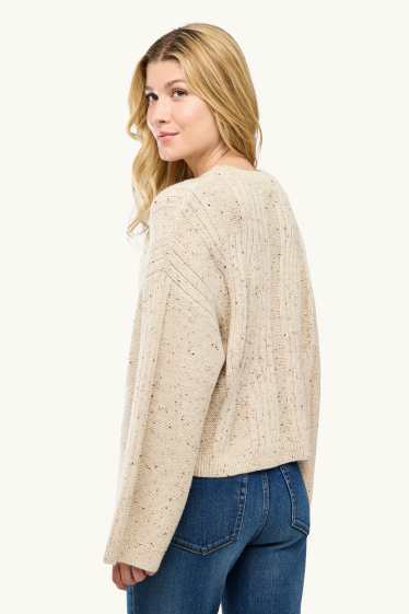 Damen - Pullover - Zopfmuster - beige-melange