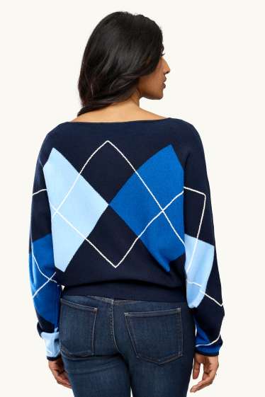 Women - Jumper - check - blue / dark blue