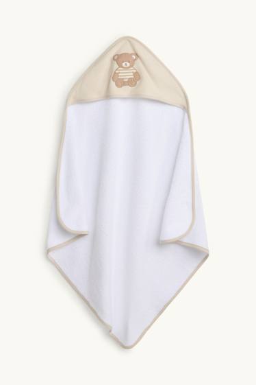 Baby Girls - Teddy bear - baby towel with hood - white / beige