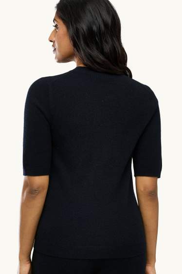 Damen - Kaschmir-Strickpullover - kurzarm - schwarz