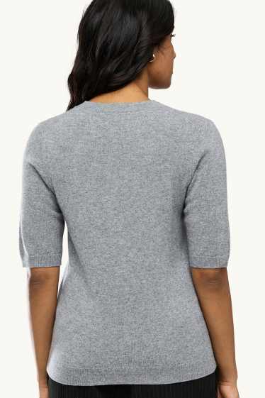 Damen - Kaschmir-Strickpullover - kurzarm - grau-melange