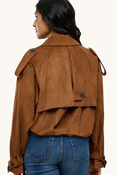 Donna - Trench corto - similpelle scamosciata - marrone