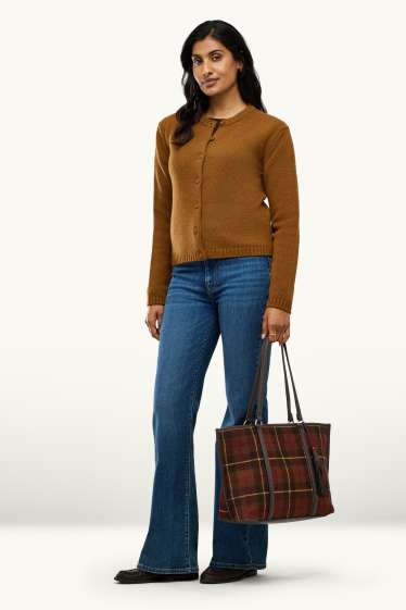 Damen - Großer Shopper - kariert - braun