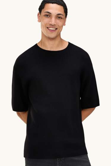 Bărbați - Tricou din tricot - relaxed fit - negru