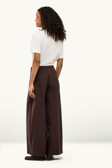 Dona - Pantalons de tela - high waist - wide leg - marró fosc