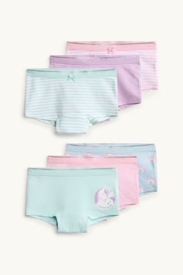 Bambine - Confezione da 7 - motivo unicorno e arcobaleno - boxer - rosa / blu