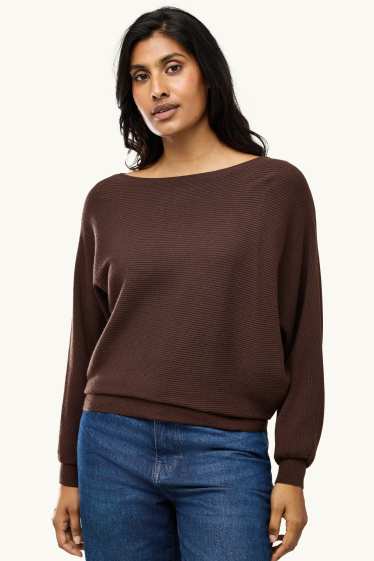 Women - Jumper - ribbed - dark brown