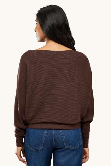 Women - Jumper - ribbed - dark brown