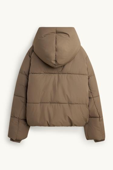 Femmes - Doudoune avec capuche - doublée - finition déperlante - marron