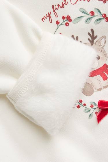 Baby Mädchen - Rentier - Baby-Weihnachts-Outfit - plüschgefüttert - 3 teilig - cremeweiss