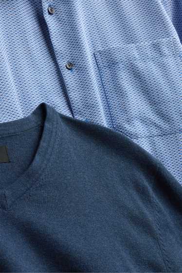 Men - Set - jumper and business shirt - 2 piece - blue / dark blue