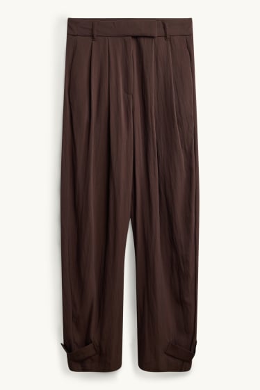 Women - Business trousers - mid-rise waist - relaxed fit - dark brown