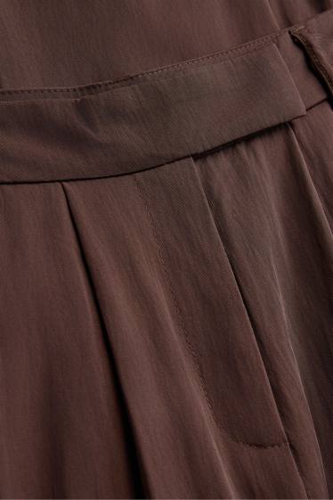 Women - Business trousers - mid-rise waist - relaxed fit - dark brown