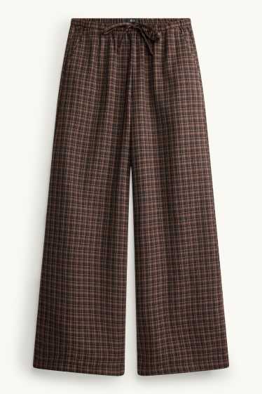Damen - Stoffhose - Mid Waist - Wide Leg - kariert - braun