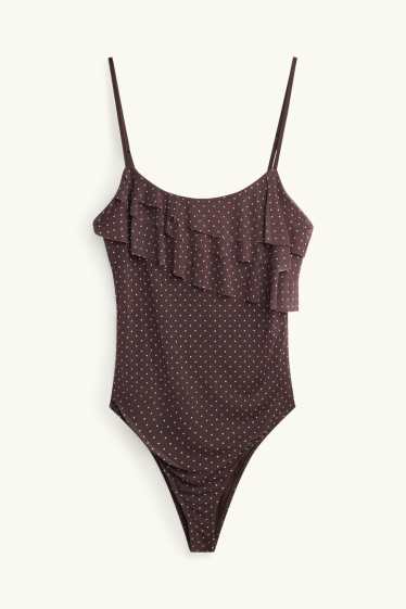 Damen - Body - Mesh - gepunktet - dunkelbraun