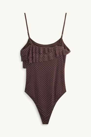 Damen - Body - Mesh - gepunktet - dunkelbraun
