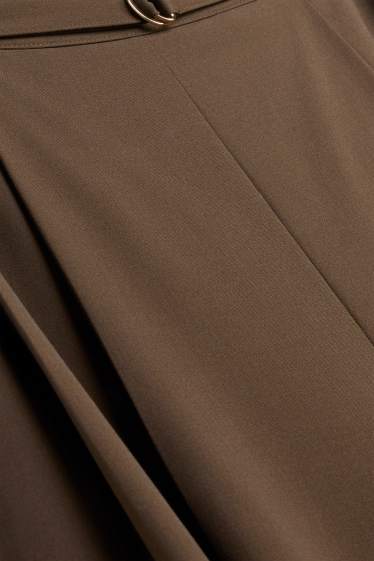 Femmes - Pantalon en toile avec ceinture - high waist - wide leg - marron foncé