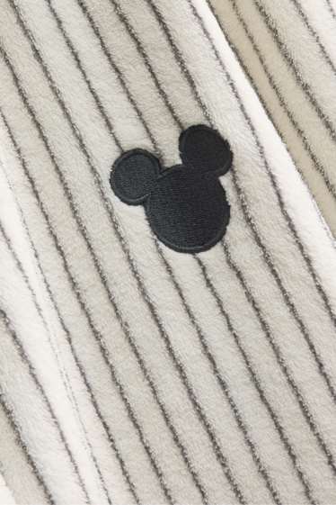 Dames - Badjas van frotté, met capuchon - gestreept - Mickey Mouse - wit / zwart