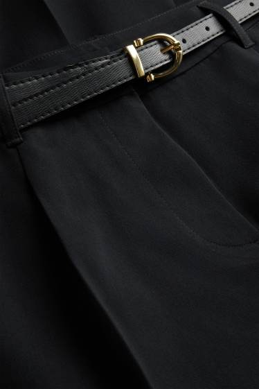 Damen - Stoffhose mit Gürtel - High Waist - Tapered Fit - schwarz