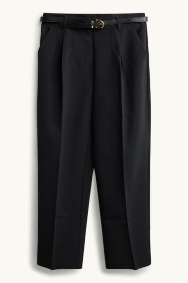 Damen - Stoffhose mit Gürtel - High Waist - Tapered Fit - schwarz