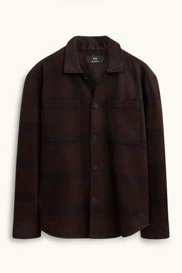 Hommes - Chemise - relaxed fit - col kent - à carreaux - marron foncé