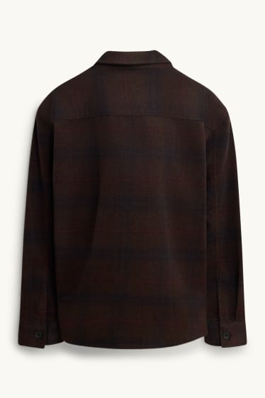 Hommes - Chemise - relaxed fit - col kent - à carreaux - marron foncé
