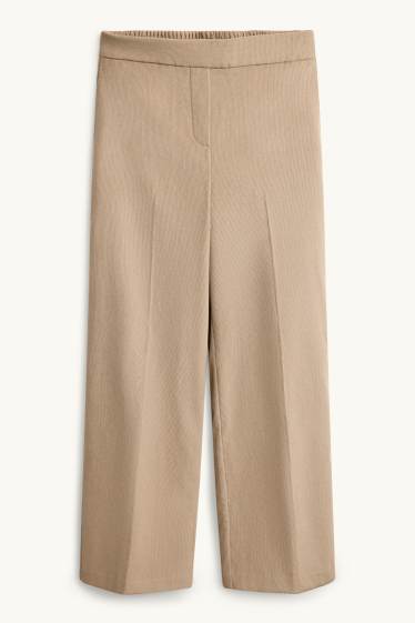 Donna - Pantaloni in velluto a coste - vita media - gamba ampia - beige