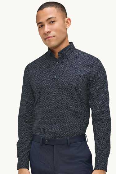 Hommes - Chemise - regular fit - col button-down - à motif - bleu foncé / blanc