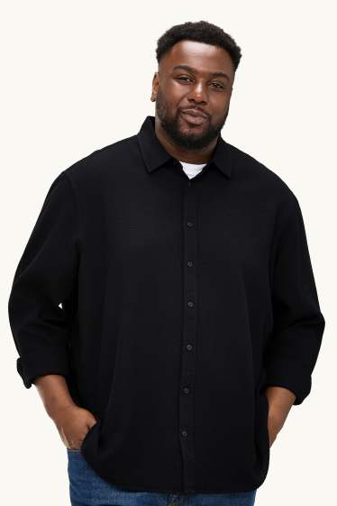Hommes - Chemise - regular fit - col kent - finition texturée - noir