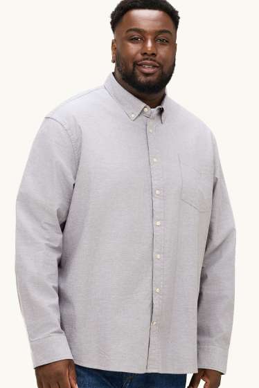 Hommes - Chemise - regular fit - col button down - gris clair