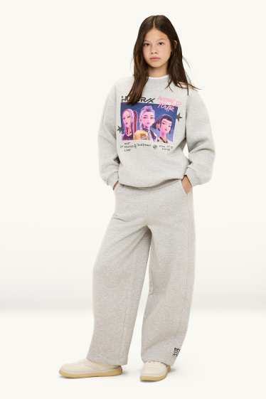 Bambine - KPop Demon Hunters - set - felpa e pantaloni sportivi - grigio melange