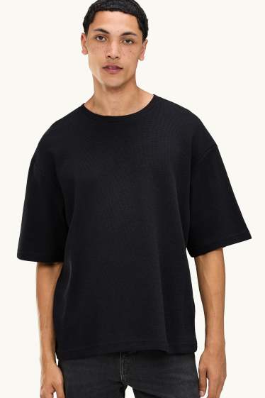 Uomo - T-shirt - oversize - tessuto tramato - nero