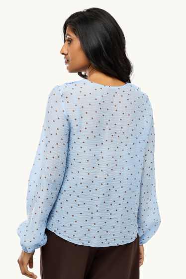 Women - Chiffon blouse with V-neck - polka dot - light blue