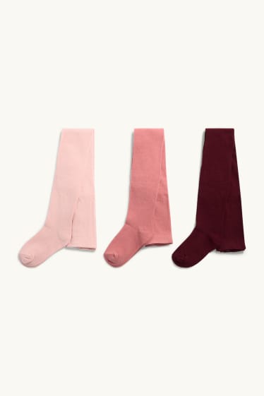 Enfants filles - Lot de 3 paires - collants - rose / rouge foncé