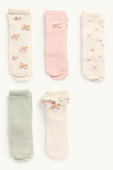 Baby Mädchen - Multipack 5er - Blümchen - Baby-Socken - cremefarben