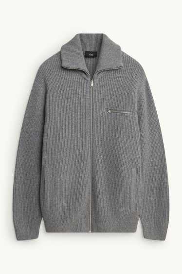 Hommes - Gilet en maille - finition côtelée - gris