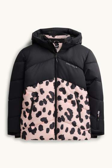 Bambine - Giacca da sci con cappuccio - imbottita - idrorepellente - nero / rosa