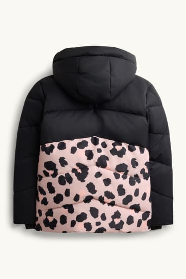 Bambine - Giacca da sci con cappuccio - imbottita - idrorepellente - nero / rosa