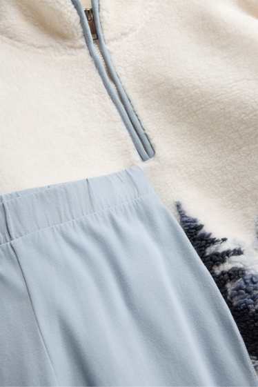Dames - Fleecepyjama - blauw / wit