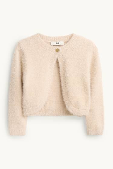 Enfants filles - Étoile - ensemble - gilet en maille, haut à manches longues, jupe, collants - blanc crème