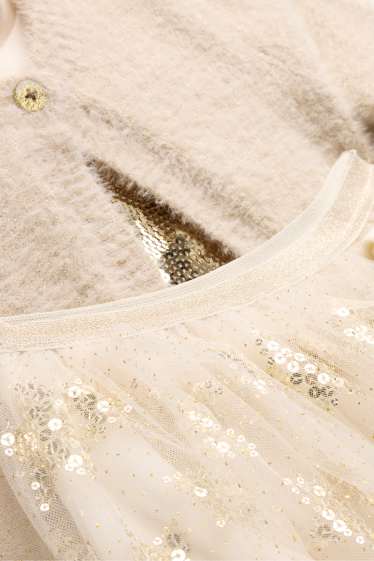 Enfants filles - Étoile - ensemble - gilet en maille, haut à manches longues, jupe, collants - blanc crème