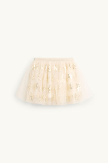 Enfants filles - Étoile - ensemble - gilet en maille, haut à manches longues, jupe, collants - blanc crème