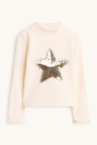 Enfants filles - Étoile - ensemble - gilet en maille, haut à manches longues, jupe, collants - blanc crème