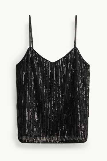 Donna - Top con paillettes - nero