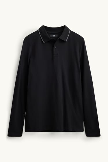 Hommes - Polo à manches longues - slim fit - noir