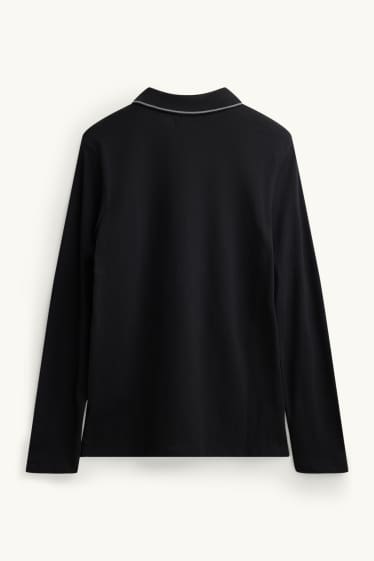 Hommes - Polo à manches longues - slim fit - noir