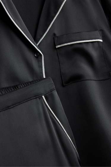 Damen - Satin-Pyjama - schwarz / weiß