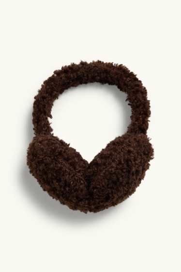 Women - Teddy fur earmuffs - dark brown