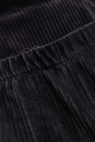 Dames - Broek van corduroy - high waist - wide leg - zwart